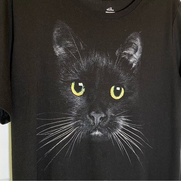 Black Cat Face Women's size Large (12-14) Short sleeve T-Shirt Clothing - Picture 4 of 6